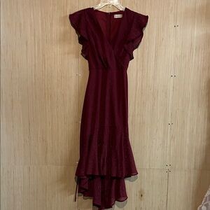 Altar’D State Deep Red High-Low Dress with Ruffle Sleeves